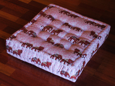 Boon Decor Meditation Floor Pillow - Sitting Cushion - Limited Edition - Brown Elephants - Salmon