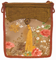 Boon Decor Shoulder Bag - Purses/Pouches Kimono Silk Print Brown Floral