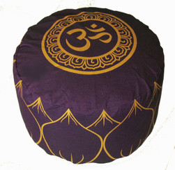 Boon Decor Tall Meditation Cushion Buckwheat Kapok Fill Om in Lotus Purple 9 h