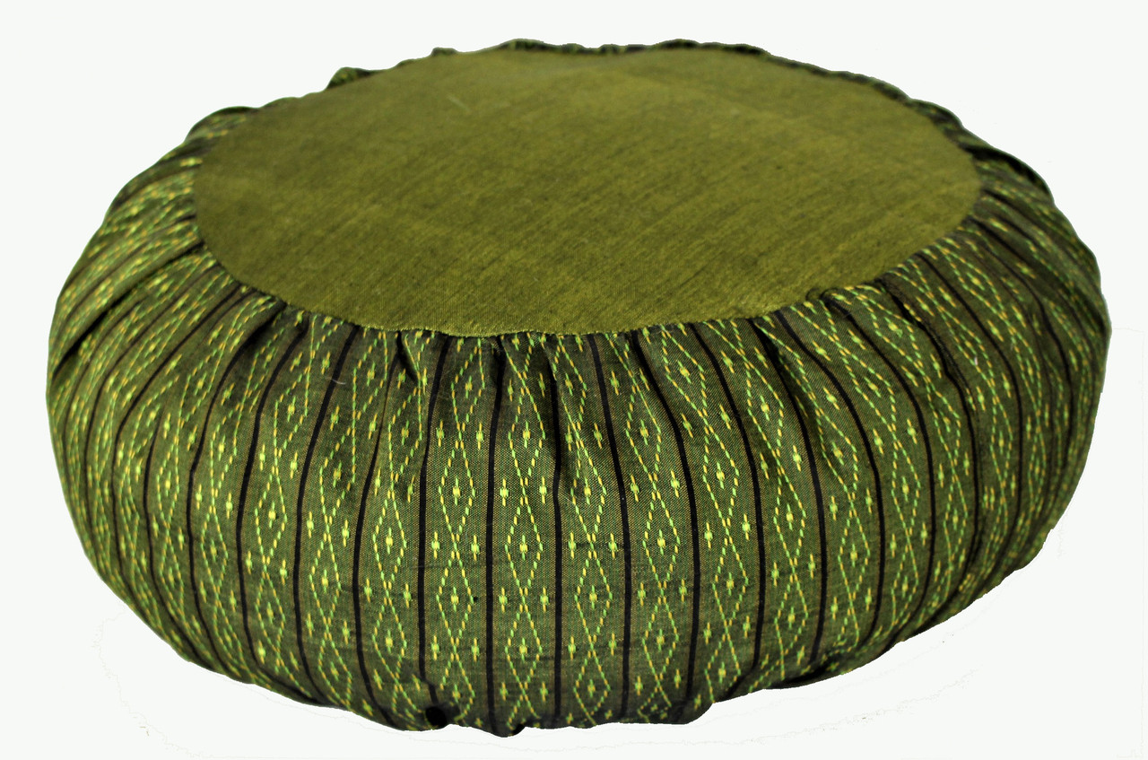 Meditation Cushion Crescent Zafu Buckwheat Pillow "Global Weave" 15"dia 6" loft