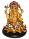 Boon Decor Ganesh on Lotus and Wood Base - 7 Painted Resin