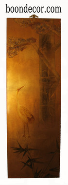 Boon Decor Gold Leaf Painting Hand Painted on Lacquered Wood - Cranes under Pine Tree