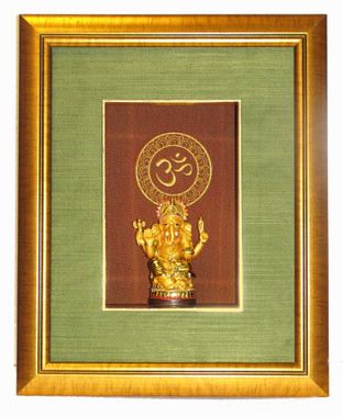 Boon Decor Shadow Box Art Golden Ganesh Statue with OM Symbol