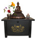 Boon Decor Altar Cabinet - Golden Lotus Design - Solid Mango Wood Reddish Brown - AS IS