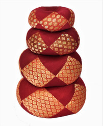 Boon Decor Gong Cushion - Silk Brocade 9" Diameter - Red 