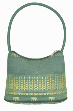 Boon Decor Handbag- Brocade Thai Silk Turqoise w/Gold Elephants