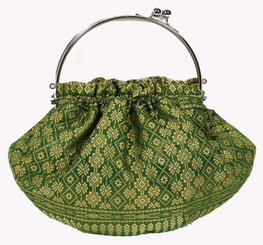 Boon Decor Handbags - Brocade Silk w/Chrome Handle and Detachable Shoulder Chain Handbag - Brocade Silk - Green