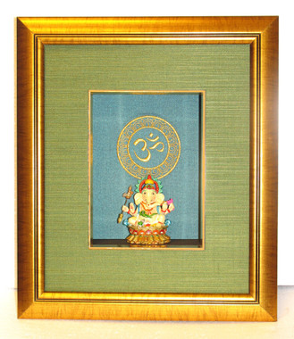 Boon Decor Shadow Box Art Hand Painted Ganesh Statue - OM Symbol