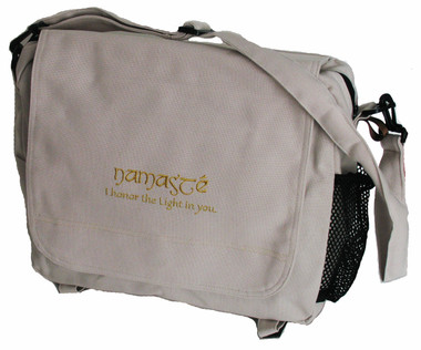 Boon Decor Yoga Messenger Bag - Cotton Canvas - Ivory Namaste 16x12x6