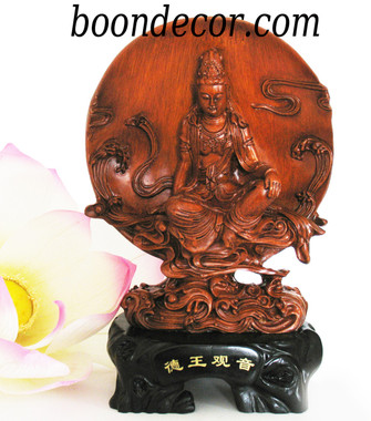 Boon Decor Kuan Yin Resin Figurine Royal Ease Kuan Yin - Wood Grained Finish