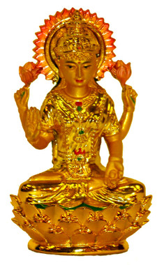 Boon Decor Lakshimi Figurine On Golden Lotus - Painted Resin 3.75