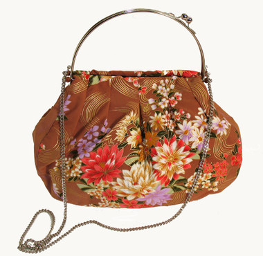 Boon Decor Handbag - Japanese Silk Kimono - Large Light Brown Floral