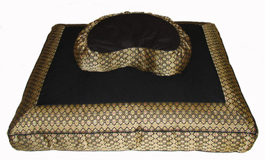 Boon Decor Meditation Cushion Set - Crescent Zafu and Zabuton - Jewel Brocade - Black