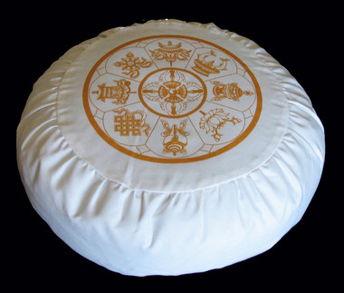 Boon Decor Meditation Cushion Zafu Cotton Pillow - 8 Auspicious Symbols Ivory SEE COLORS