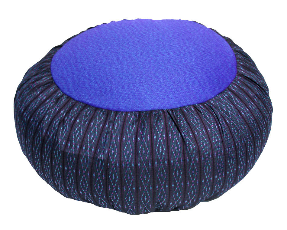 Meditation Cushion Crescent Zafu Buckwheat Pillow "Global Weave" 15"dia 6" loft