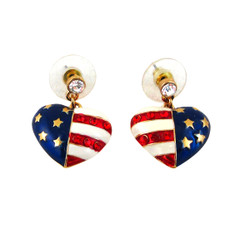 American Flag Heart Earrings Jeweled
