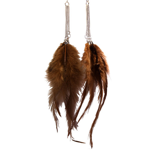 Brown feather Long Earrings