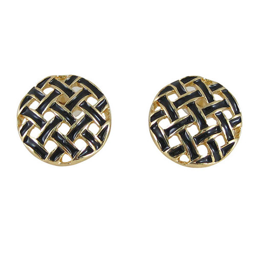 Gold Toned Button Pattern Studs Black