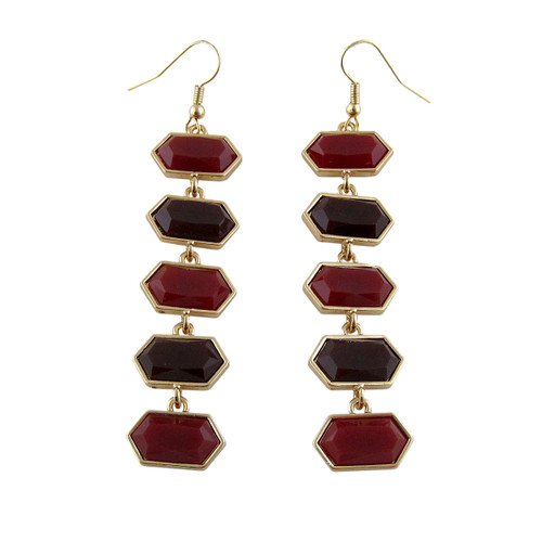 Hexagon Earrings Two Tone Burgundy