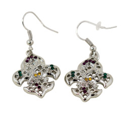 Fleur De Lis Earrings with Crystals Silver
