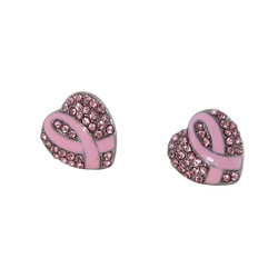 Pink Ribbon Crystal Heart Earrings