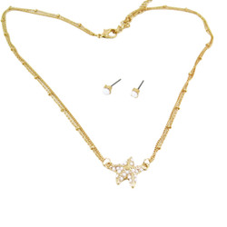 Starfish Double Chain Necklace Earrings Set Pearl White
