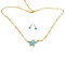 Starfish Double Chain Necklace Earrings Set Turquoise