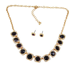 Majestic Jewels Crystal Necklace Earrings Set Purple