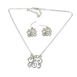 Old Victorian Initial E Necklace and Earrings Set Silver