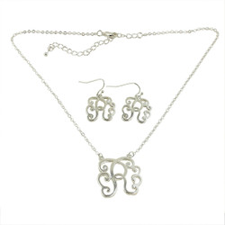 Old Victorian Initial R Necklace and Earrings Set Silver