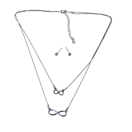 Crystal Eternity Necklace and Earrings Set Silver