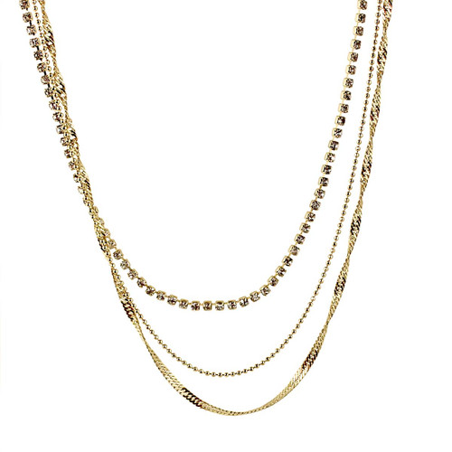 Long Triple Strand of Chains Necklace Gold