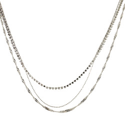 Long Triple Strand of Chains Necklace Silver