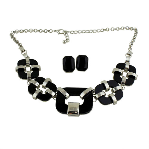 Cubic Classical Necklace and Earrings Set Silver