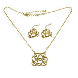 Old Victorian Initial B Necklace and Earrings Set Gold