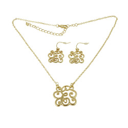 Old Victorian Initial E Necklace and Earrings Set Gold