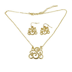 Old Victorian Initial S Necklace and Earrings Set Gold