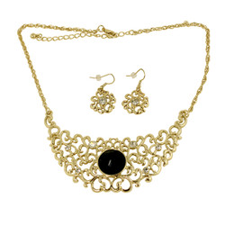 Golden Filigree Crescent Necklace and Earring Set