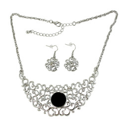 Silver Filigree Crescent Necklace and Earring Set
