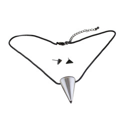 Large Cone Necklace and Earrings Set Black and Silver