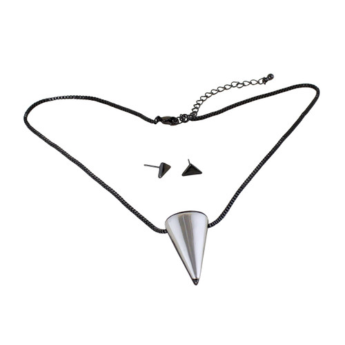 Large Cone Necklace and Earrings Set Black and Silver