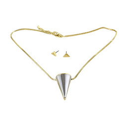 Large Cone Necklace and Earrings Set Gold and Silver