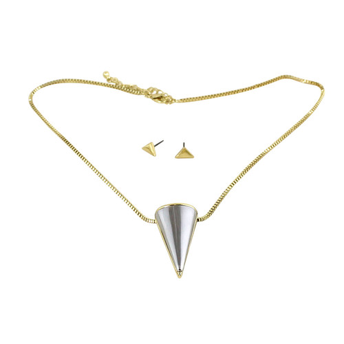 Large Cone Necklace and Earrings Set Gold and Silver