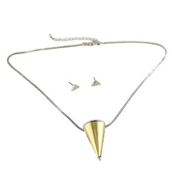 Large Cone Necklace and Earrings Set Silver and Gold