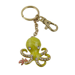 Octopus Bejeweled Keychain Purse Charm Yellow