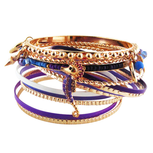 Ocean View Bracelet Bangle Set of Thirteen Purple