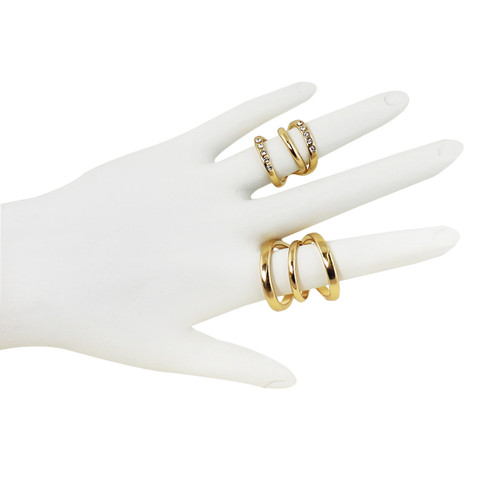 Four Piece Double Wave Ring Set Gold