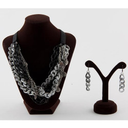 Ribbon Tie Layered Chain Necklace Earring Set
