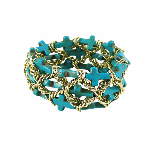 Turquoise Chain Linked Cross Bracelet