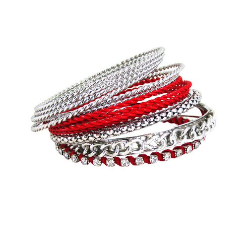 Bracelet Bangle Set of Twelve Red